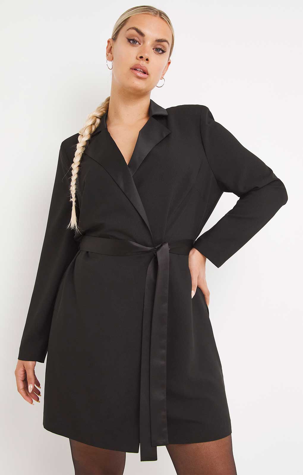 Simply Be Mini Black Blazer Dress with Satin Lapels