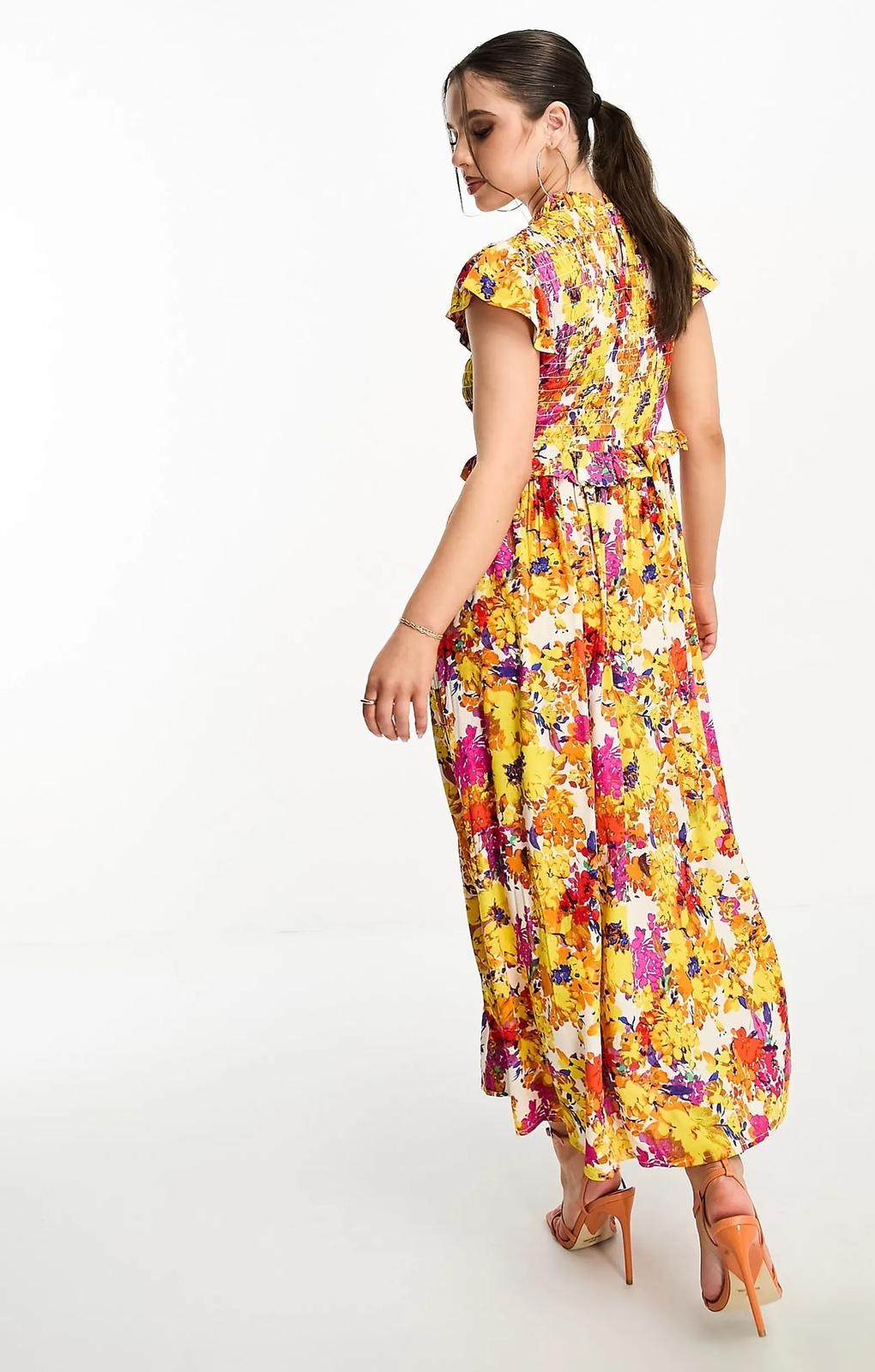 Y.A.S Shirred Bodice Maxi Dress In Florals – dresses by YAS, available to rent from Hirestreet