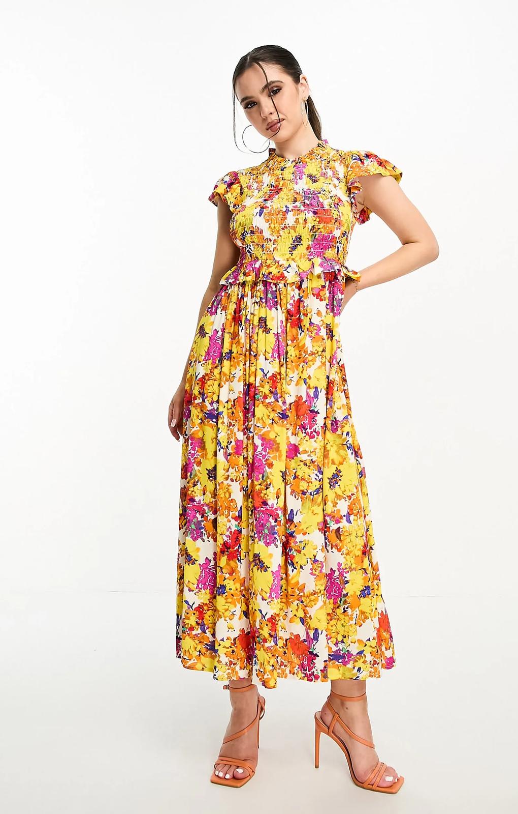 Y.A.S Shirred Bodice Maxi Dress In Florals – dresses by YAS, available to rent from Hirestreet