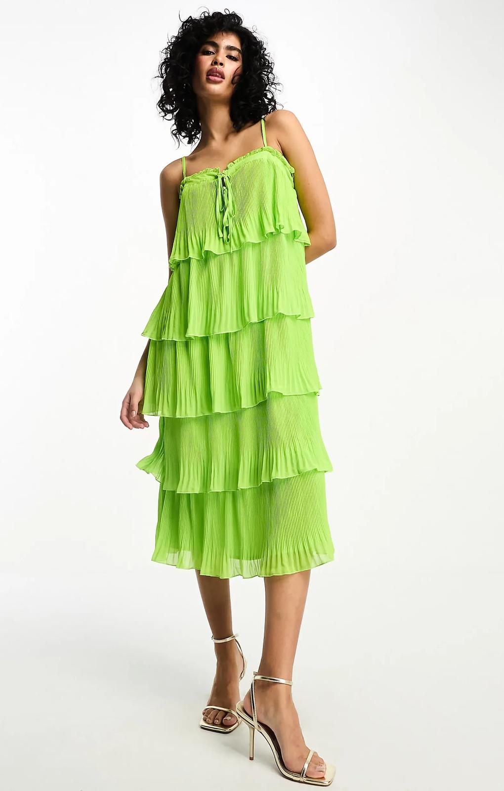 Y.A.S Tiered Cami Midi Dress In Green – dresses by YAS, available to rent from Hirestreet