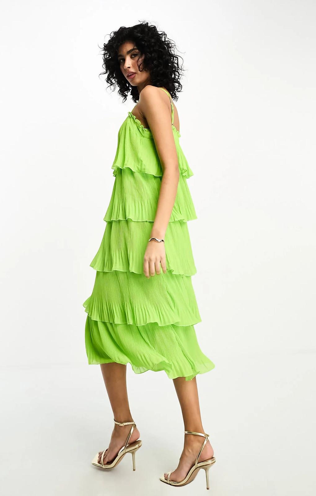 Y.A.S Tiered Cami Midi Dress In Green – dresses by YAS, available to rent from Hirestreet