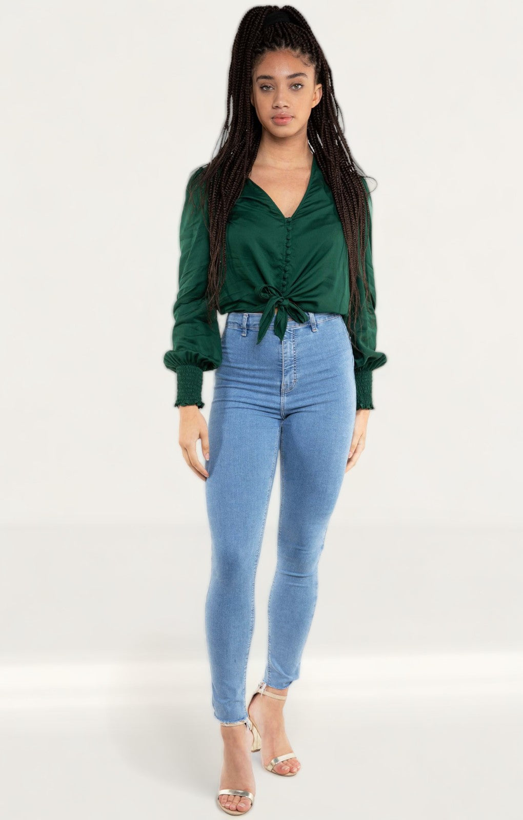 Zara Green Satin Blouse With Knot Detail product image