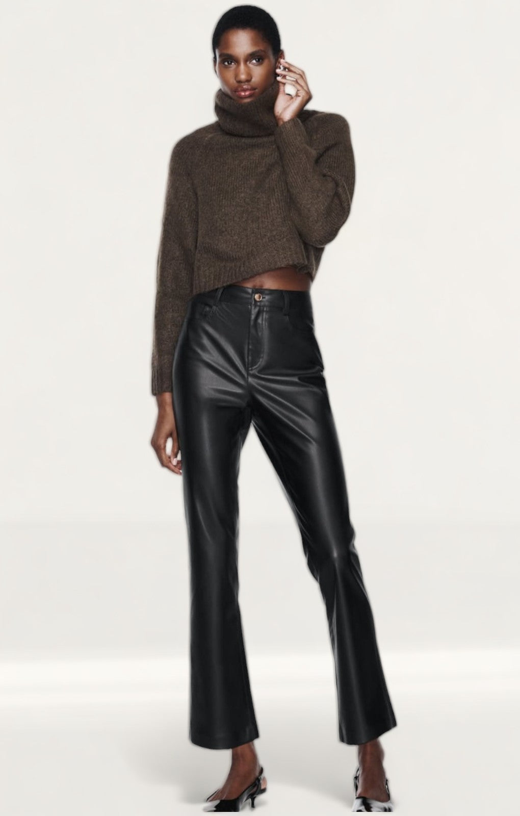 Rent Zara Leather Effect Cropped Mini Flare Trousers