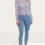 Zara Mauve Printed Blouse With Gathered Detail