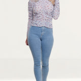 Zara Mauve Printed Blouse With Gathered Detail