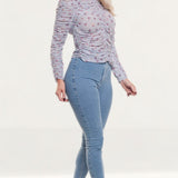 Zara Mauve Printed Blouse With Gathered Detail