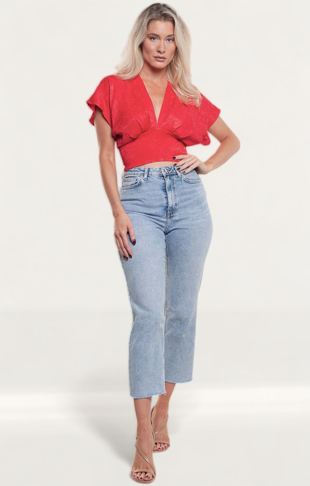 Zara Red Cropped Top With Bow