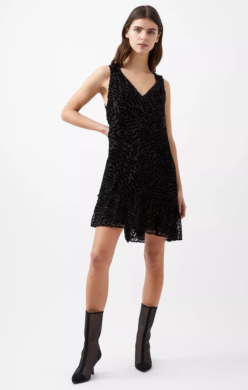 French Connection Diandra Devore Shift Dress Blackout