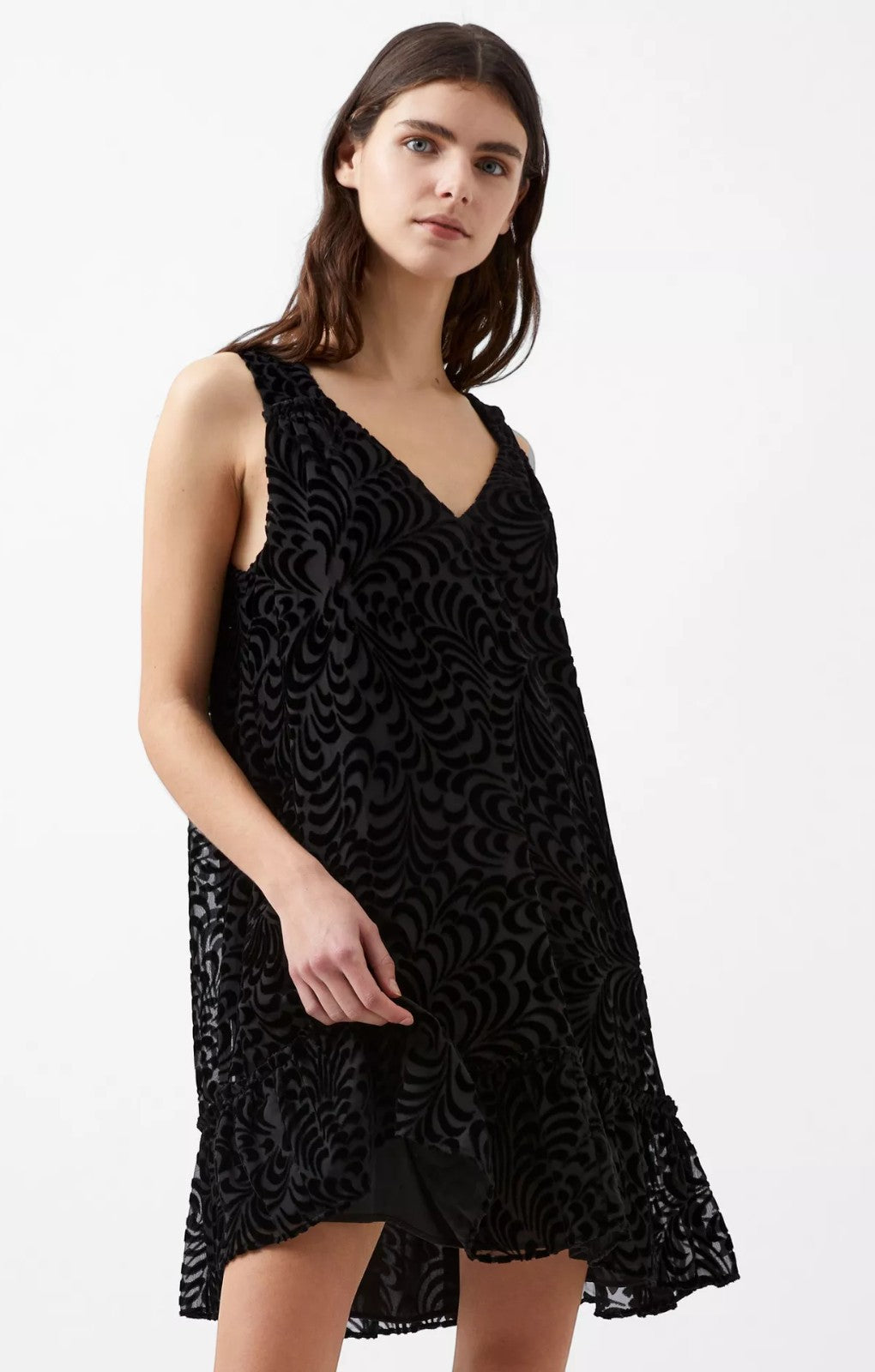 French Connection Diandra Devore Shift Dress Blackout