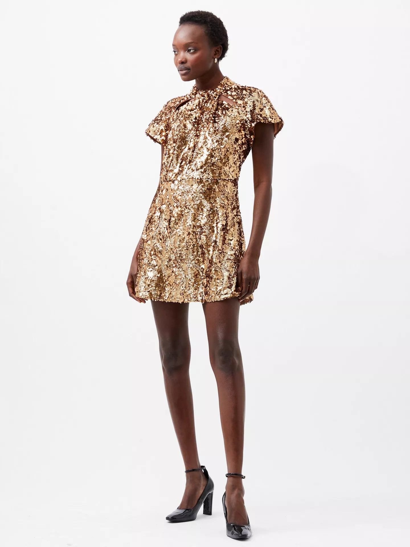 French Connection Sequin Mesh Mini Dress Copper