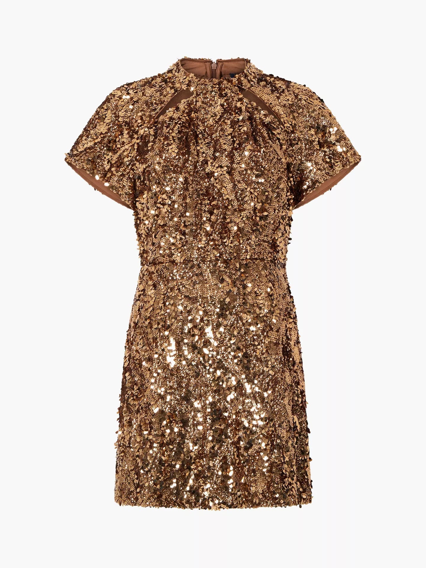 French Connection Sequin Mesh Mini Dress Copper