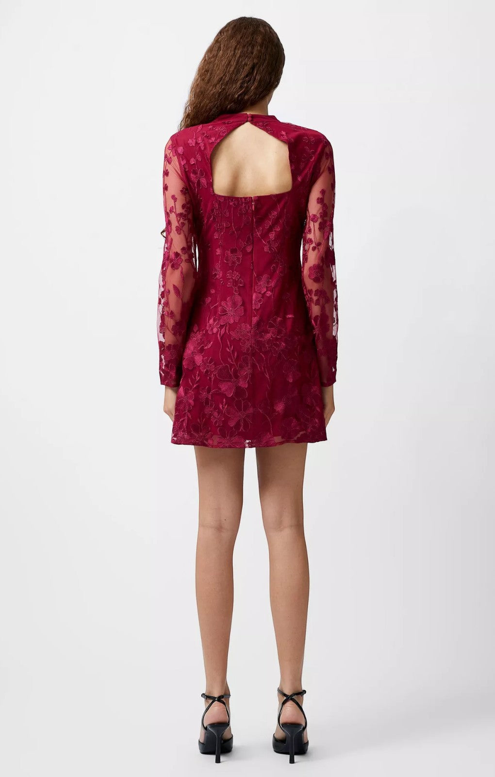 French Connection Astrida 3D Floral Mini Dress Cherry