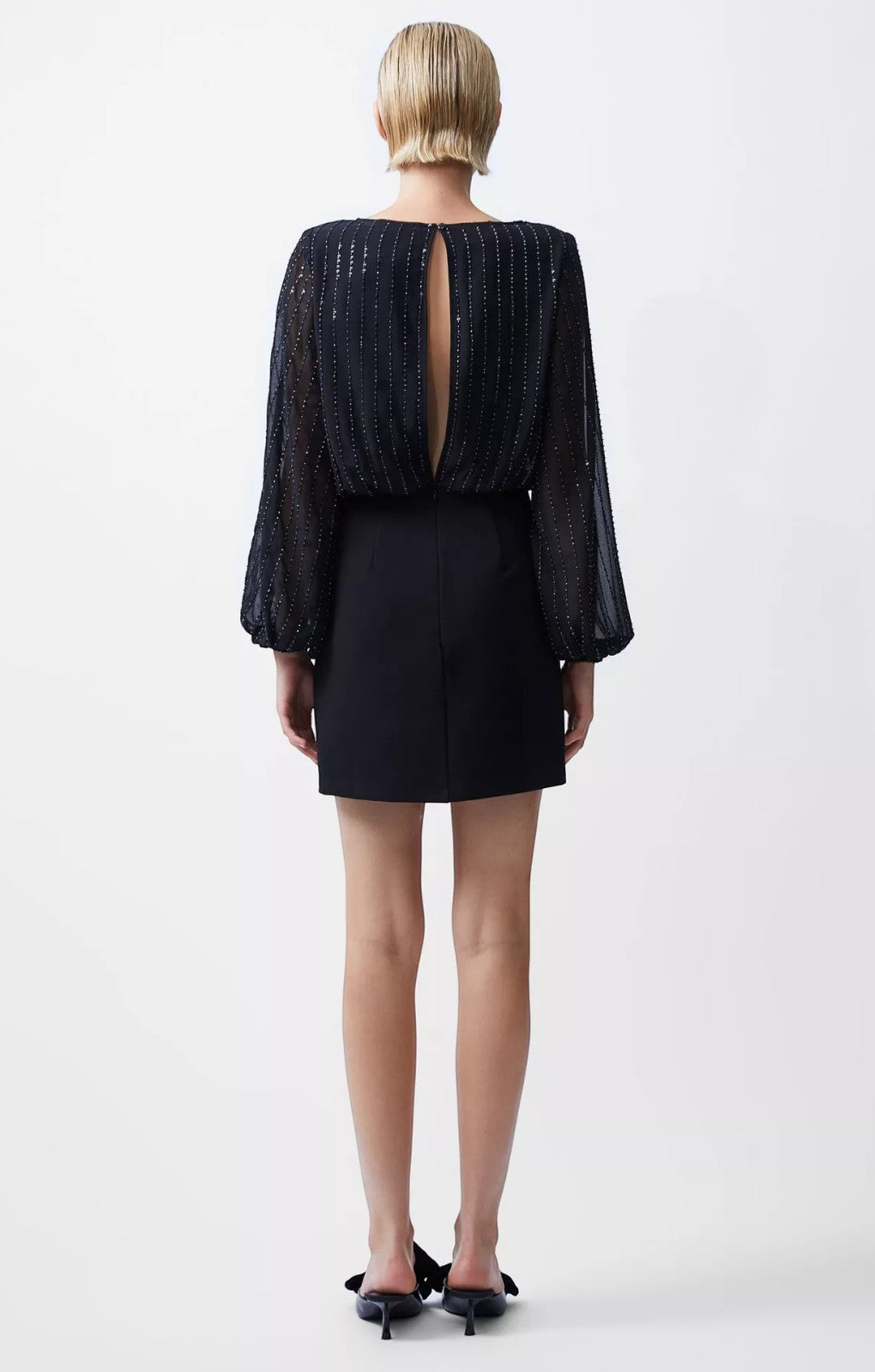 French Connection Effy Sequin Slash Neck Long Sleeve Dress Blackout