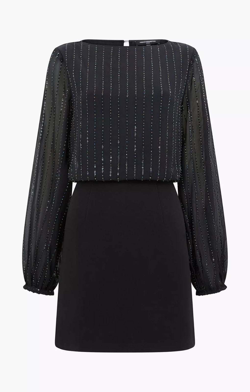 French Connection Effy Sequin Slash Neck Long Sleeve Dress Blackout