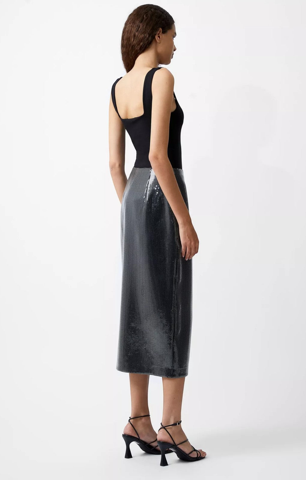 French Connection Amy Sequin Midi Skirt Gunmetal