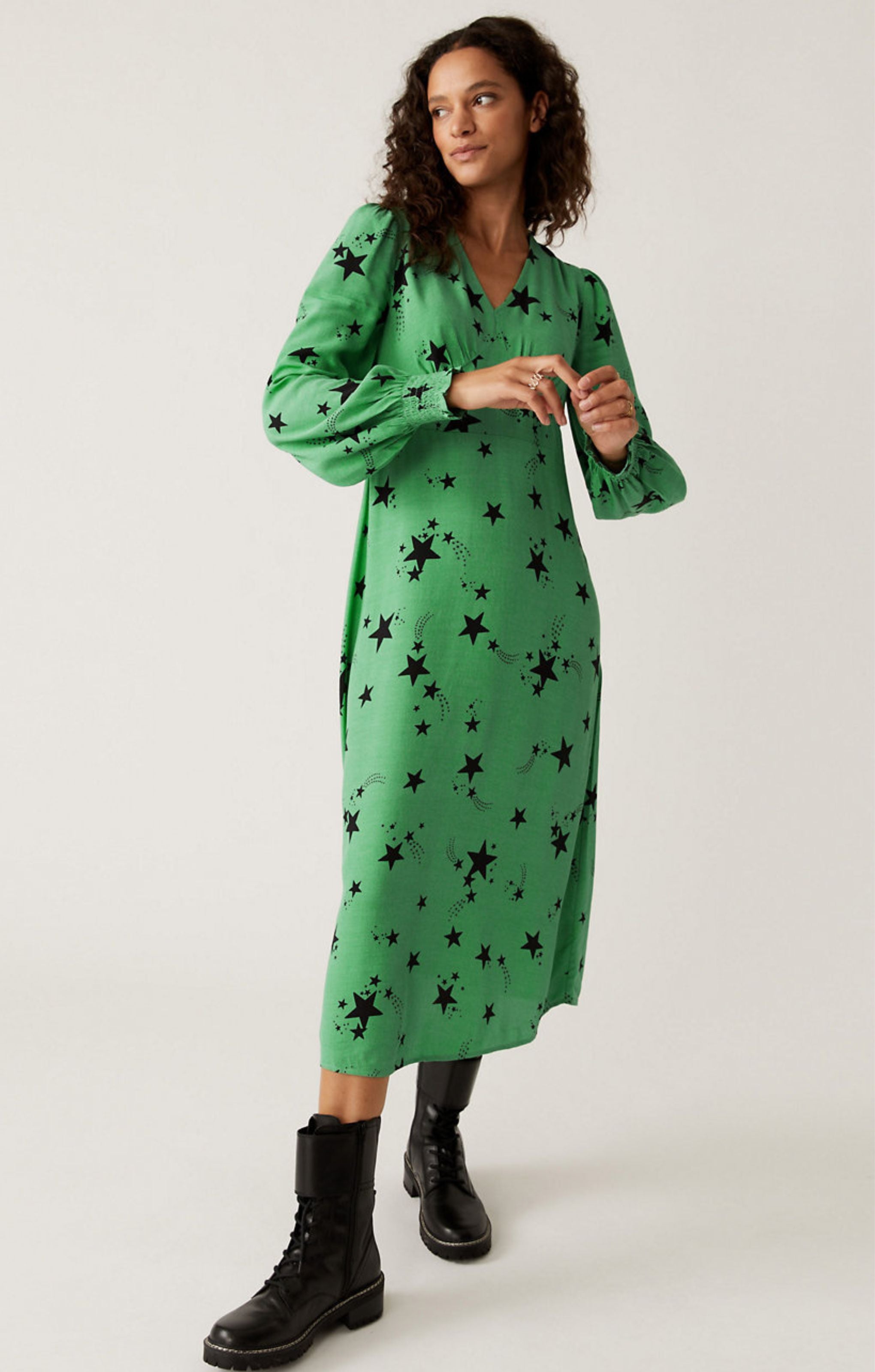 M&S Star Print V-Neck Midi Tea Dress