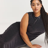 Simply Be Black Glitter Knit Split Maxi Column Dress