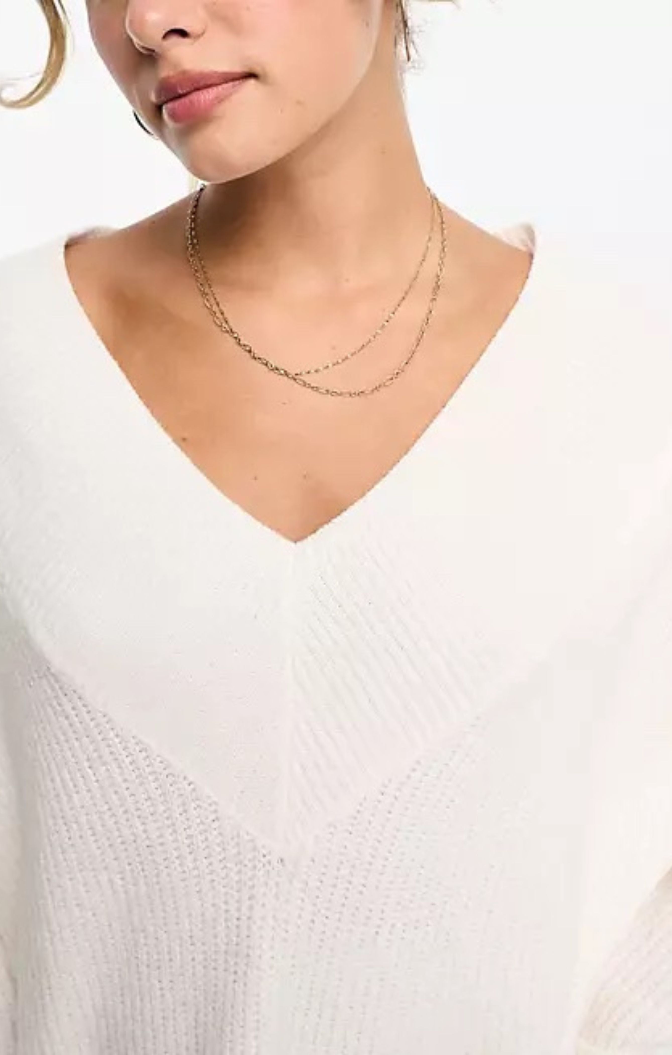 Miss Selfridge V Neck Slouchy Knit Mini Dress in Cream