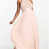 Asos Design Pleated Pinny Maxi Dress With Satin Wrap Waist In Pink product image