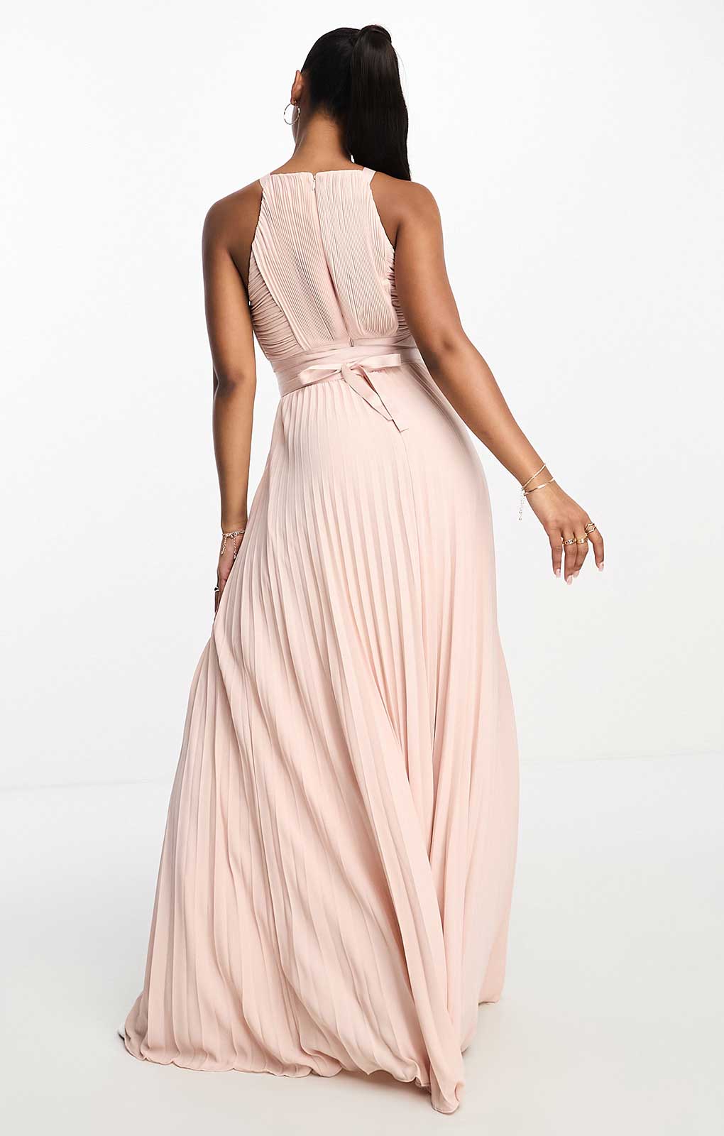 Asos Design Pleated Pinny Maxi Dress With Satin Wrap Waist In Pink product image