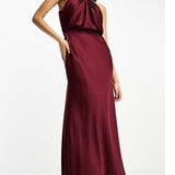 Asos Edition Satin Ruched Halter Neck Maxi Dress In Wine In Burgundy product image