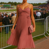 Asos Design Twist Front Pleated Cami Midi Dress With Belt In Rose Pink