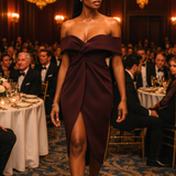 ASOS DESIGN Twist Front Off The Shoulder Midi Dress In Aubergine