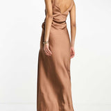 Asos Edition Satin Cami Maxi Dress With Drape Detail In Mocha Brown product image