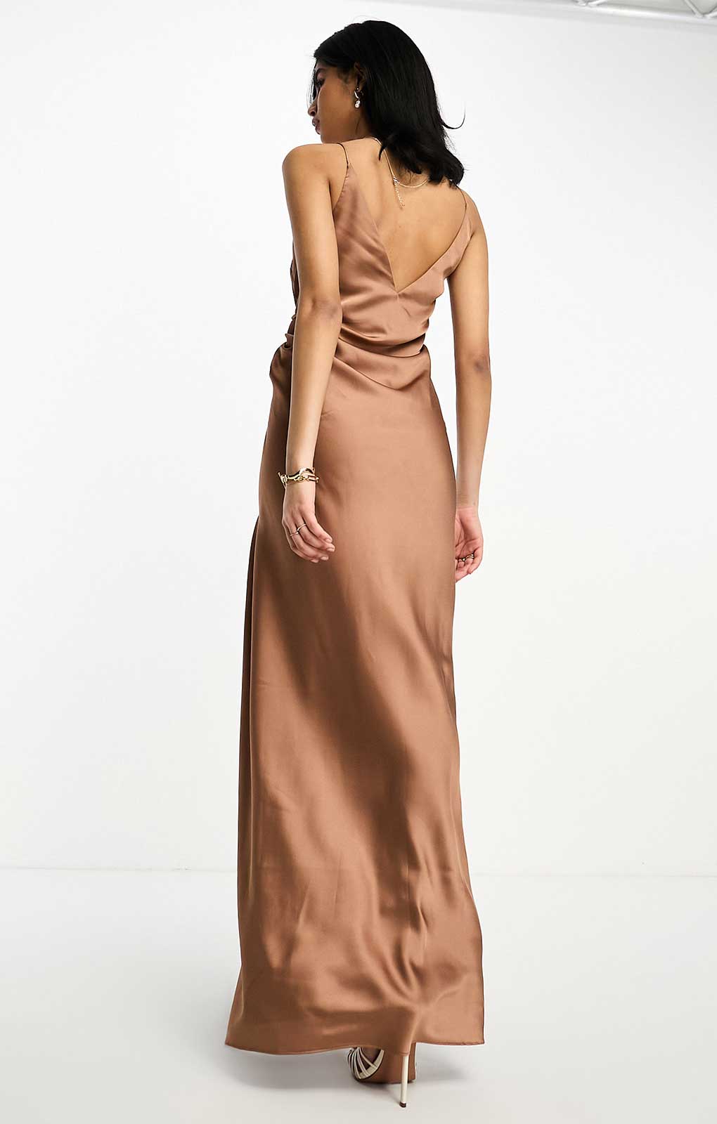 Asos Edition Satin Cami Maxi Dress With Drape Detail In Mocha Brown product image