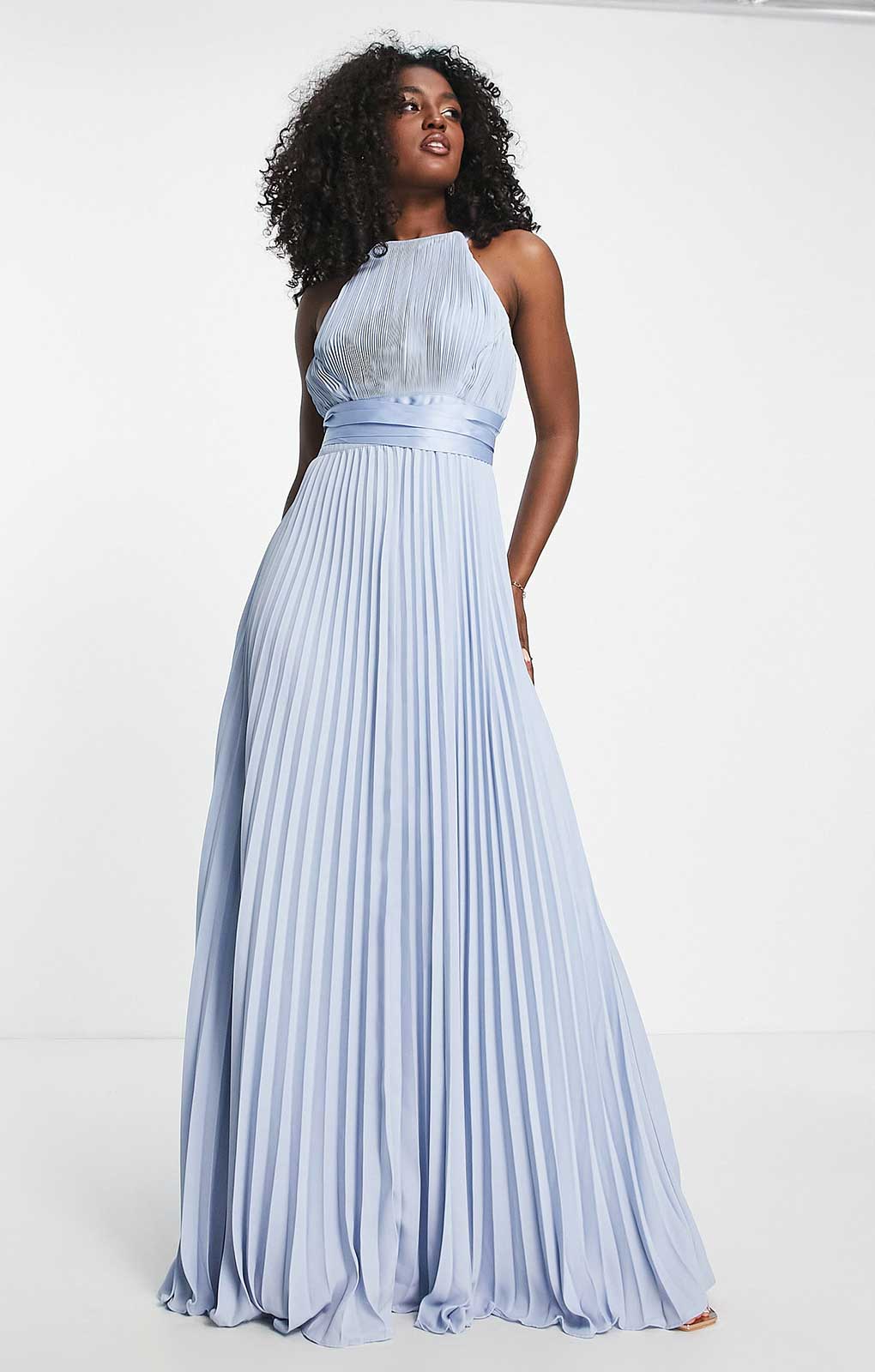 Asos Design Pleated Pinny Maxi Dress With Satin Wrap Waist In Blue product image