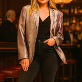 ASOS DESIGN Metallic Nipped Waist Suit Blazer In Silver