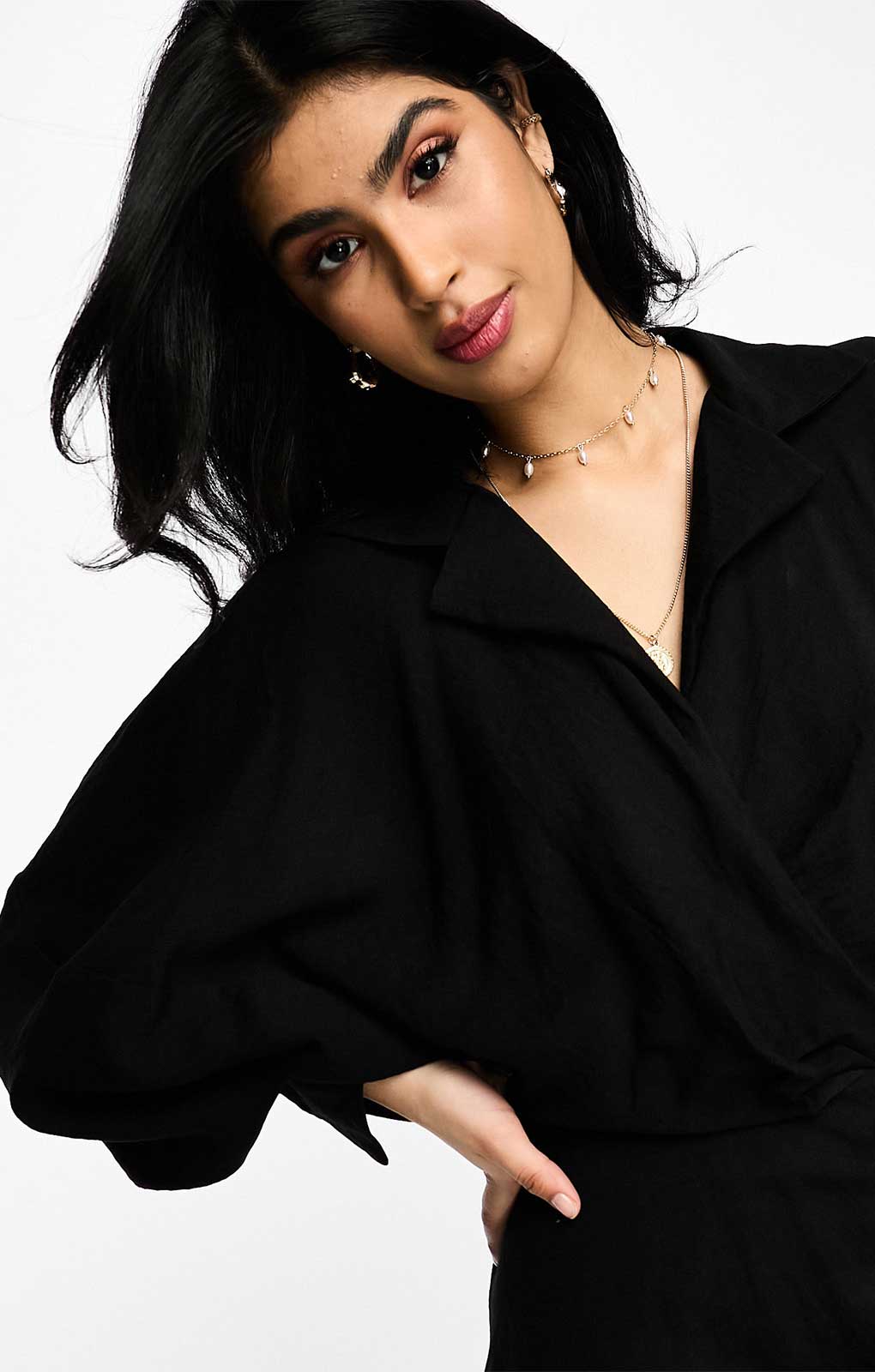 Asos Edition Textured Drape Midi Shirt Dress With Tie Detail In Black