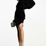 Asos Edition Textured Drape Midi Shirt Dress With Tie Detail In Black