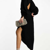 Asos Edition Textured Drape Midi Shirt Dress With Tie Detail In Black