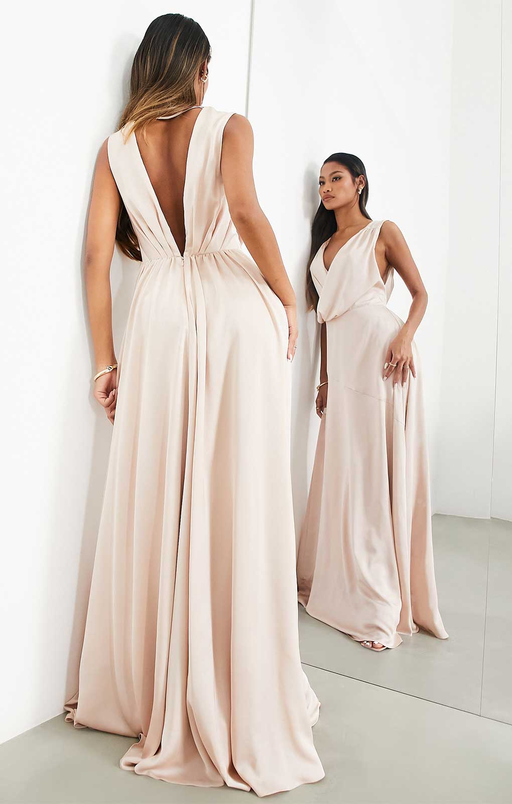 Rent Asos Edition Satin Maxi Dress With Wrap Bodice In Blush Pink |  Hirestreet