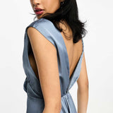Asos Edition Satin Maxi Dress With Wrap Bodice In Dusky Blue
