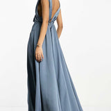 Asos Edition Satin Maxi Dress With Wrap Bodice In Dusky Blue