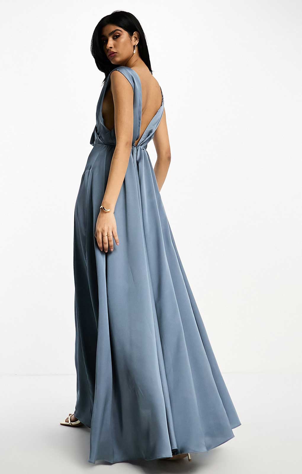 Asos Edition Satin Maxi Dress With Wrap Bodice In Dusky Blue product image