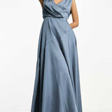 Asos Edition Satin Maxi Dress With Wrap Bodice In Dusky Blue product image