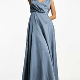 Asos Edition Satin Maxi Dress With Wrap Bodice In Dusky Blue