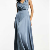 Asos Edition Satin Maxi Dress With Wrap Bodice In Dusky Blue product image