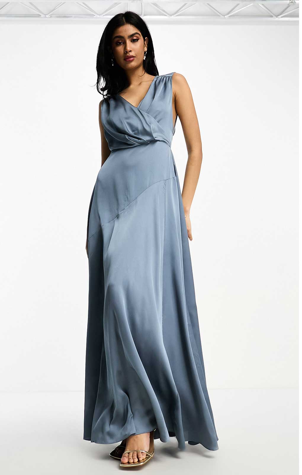 Asos Edition Satin Maxi Dress With Wrap Bodice In Dusky Blue product image