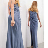 Asos Edition Satin Cami Maxi Dress With Drape Detail In Dusky Blue product image