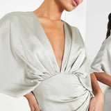 Asos Edition Satin Kimono Sleeve Maxi Dress With Drape Skirt In Sage Green product image
