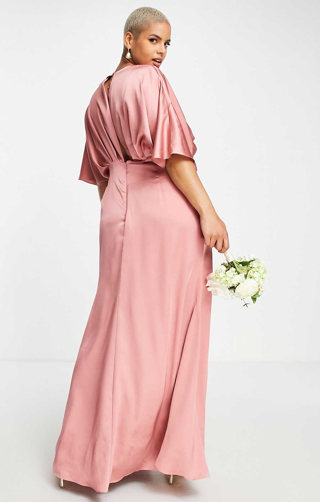 Asos Edition Curve Satin Kimono Sleeve Maxi Dress With Drape Skirt In Dusky Rose Pink product image