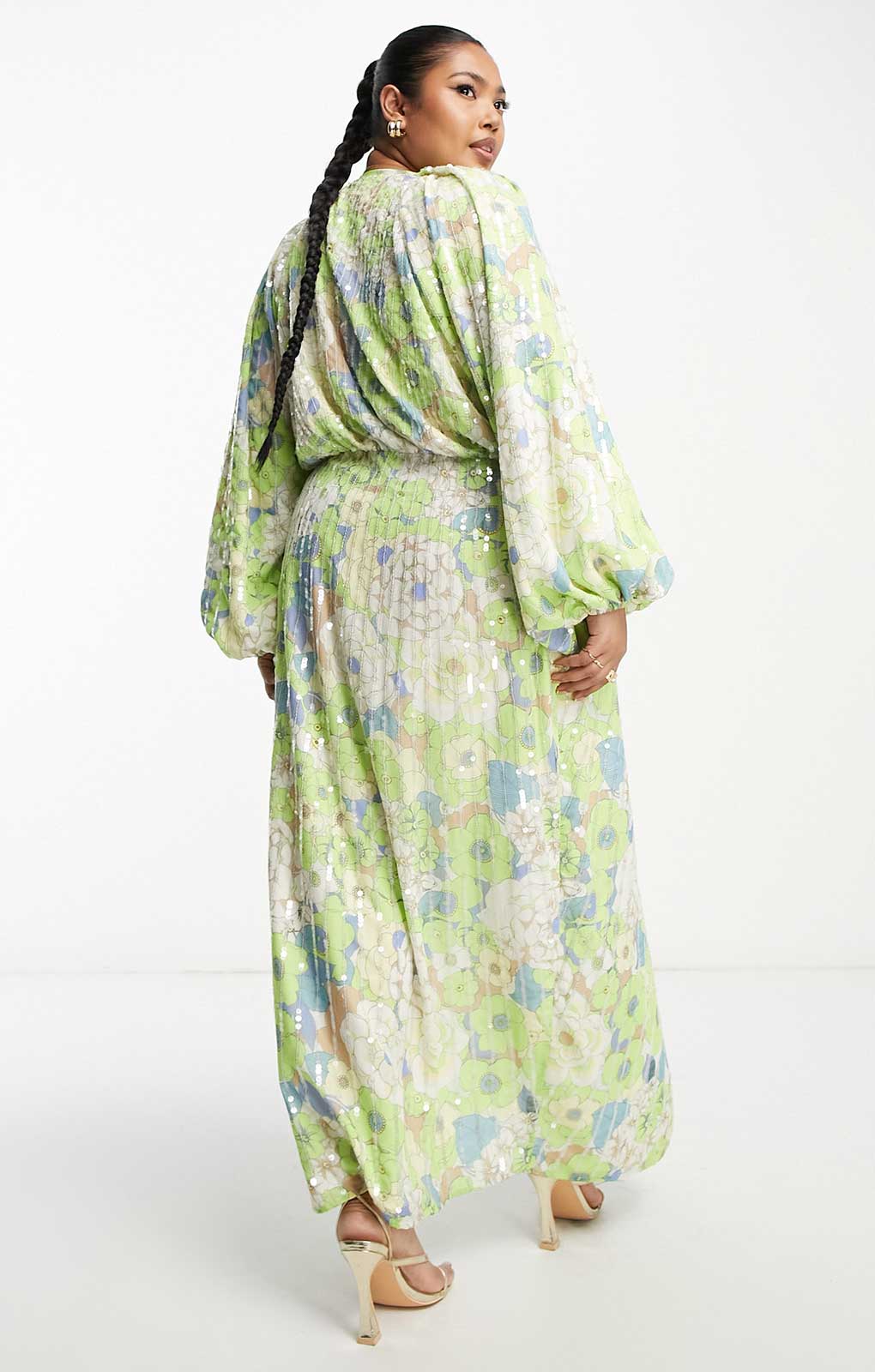 asos edition wrap midi dress in disc sequin ASOS EDITION disc and teardrop sequin wrap midi dress in gold