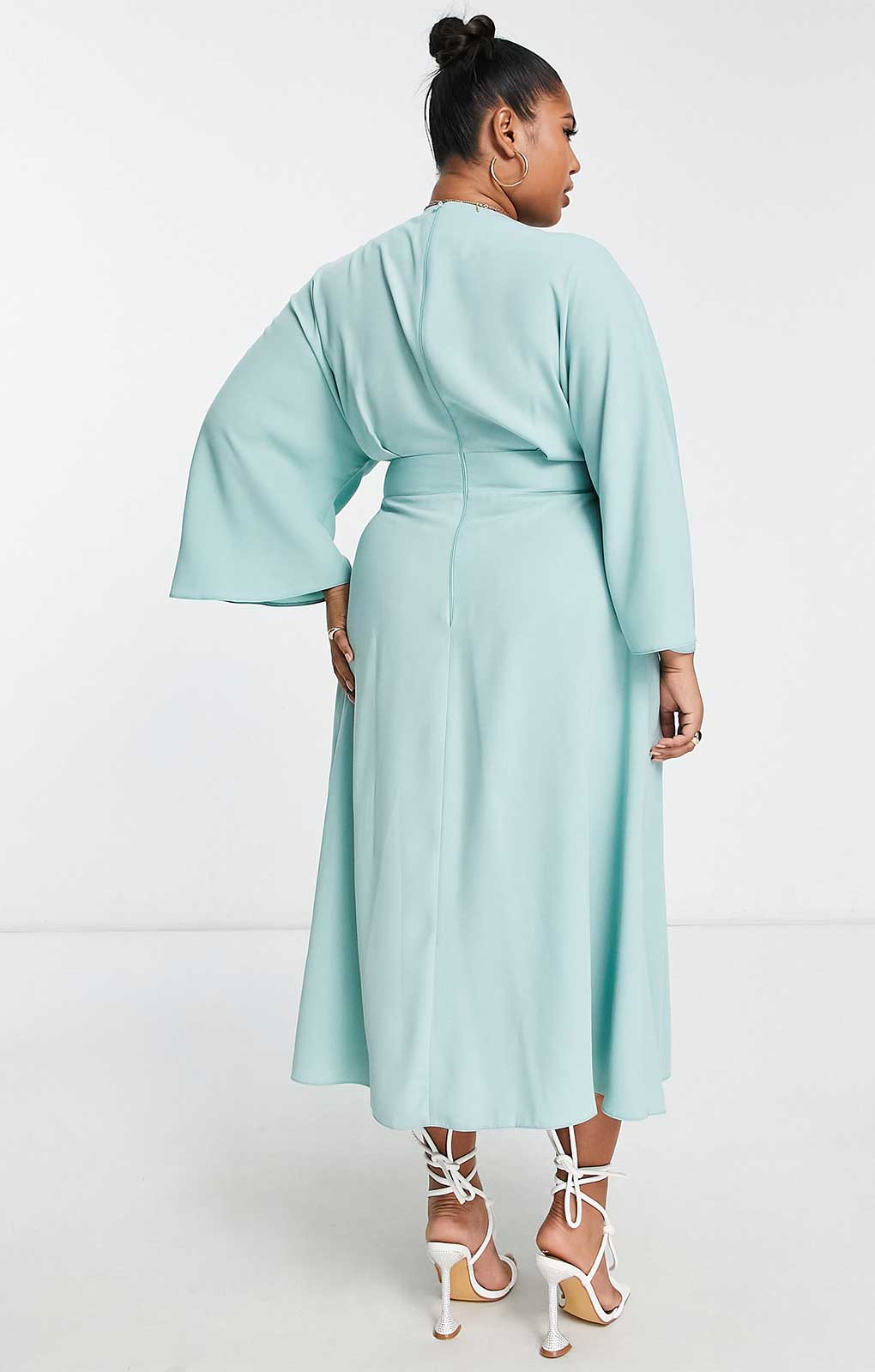 Asos Design Curve Batwing Twist Front Midi Skater Dress In Duck Egg Blue product image