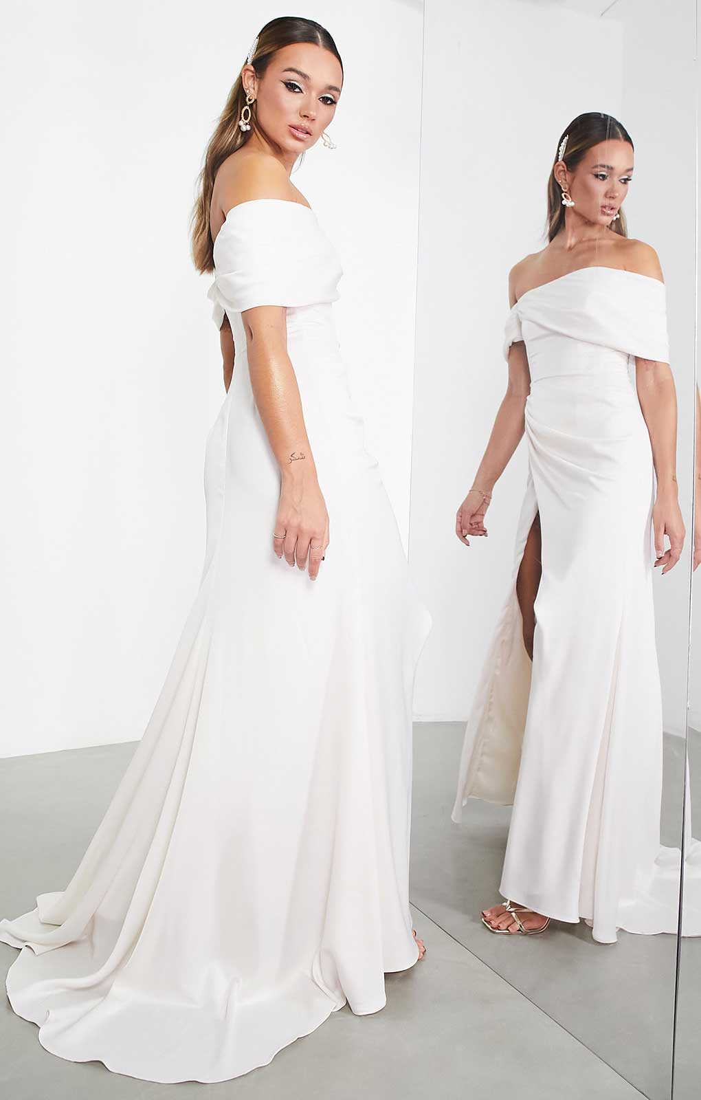 Asos Edition Beatrice Bardot Drape Wrap Wedding Dress In Light Pink product image