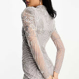 Asos Edition Pearl Placement Mini Dress In Grey