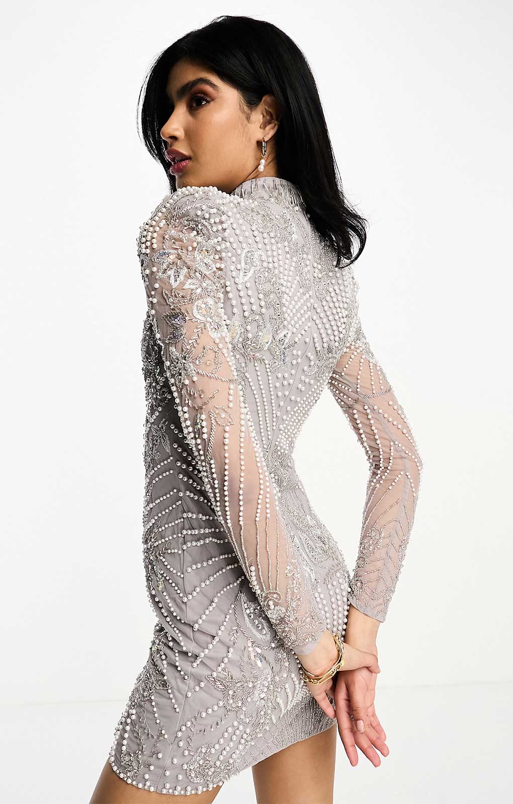 Asos Edition Pearl Placement Mini Dress In Grey